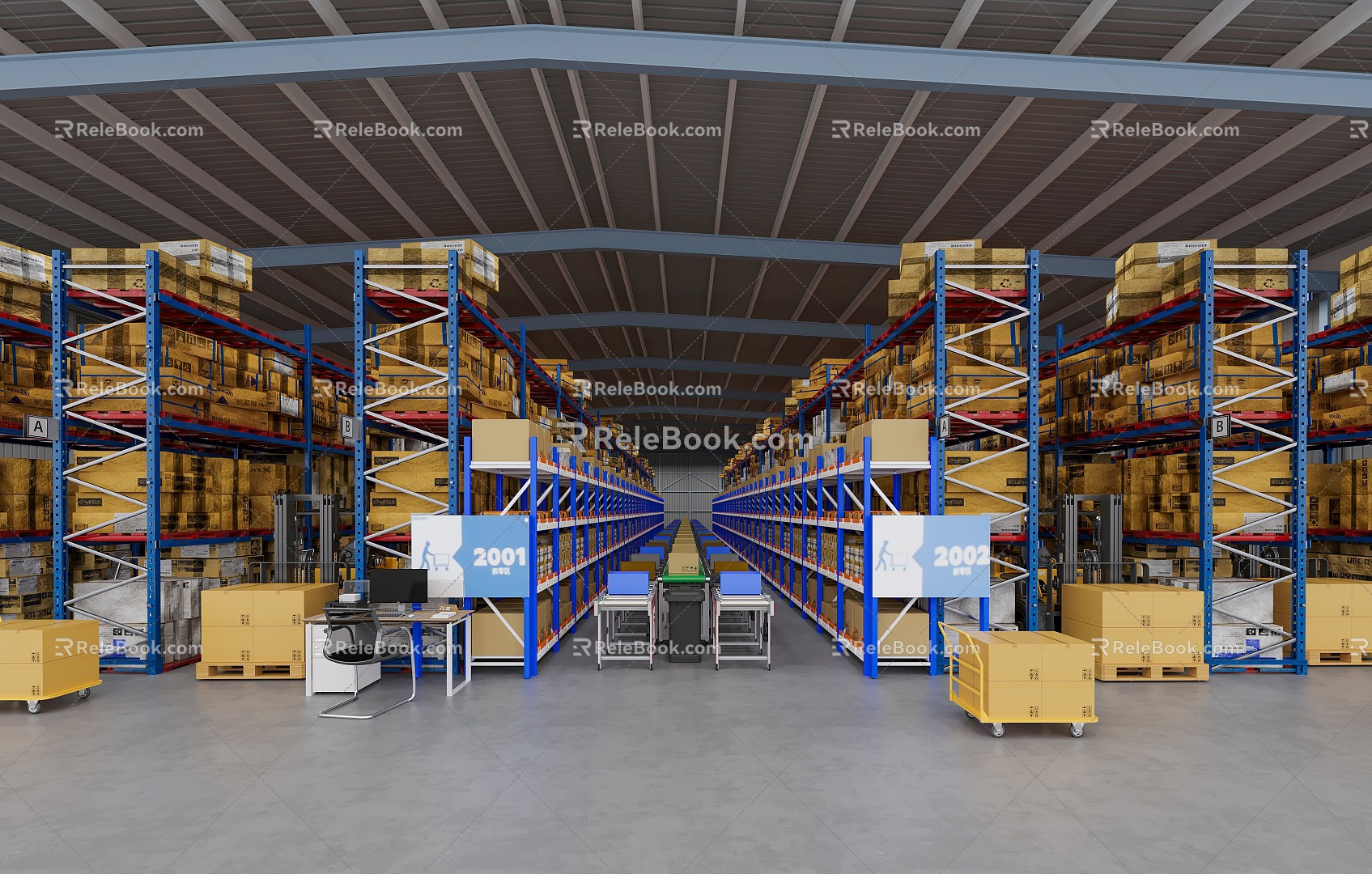 Shelf Logistics Express Warehouse Storage Rack Forklift Conveyor Belt Conveyor Logistics Pallet Supermarket Shelf 3d model