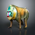 Colorful Mandrill with Blue and Red Facial Markings and Tawny Fur in 3D Rendered