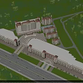 Aerial View Planning of Architectural Complex With Greenery and Roads