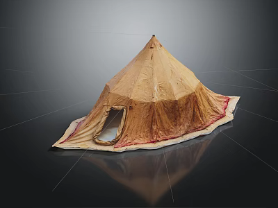 Brown Fabric Tent Shaped Furniture With Red Trim Entrance And Modern Decorative Design 3d model