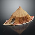 Brown Fabric Tent Shaped Furniture With Red Trim Entrance And Modern Decorative Design