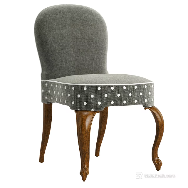 Classic Dining Chair With Gray Upholstered Back White Polka Dot Seat And Wooden Legs Design 3d model 