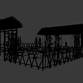 Traditional Chinese Thatched House Courtyard with Bamboo Fences Stone Path Wooden Doors and Windows