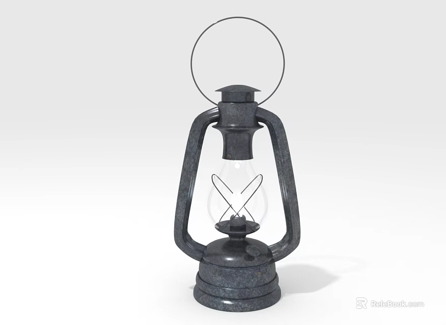 Vintage Black Kerosene Lamp Furniture With Glass Shade Metal Frame And Circular Handle 3d model 
