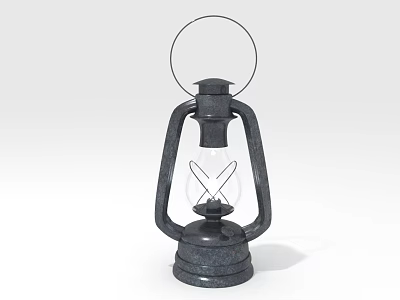Vintage Black Kerosene Lamp Furniture With Glass Shade Metal Frame And Circular Handle 3d model