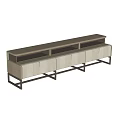Modern TV Stand With Wooden Panels Leather Drawers And Metal Legs