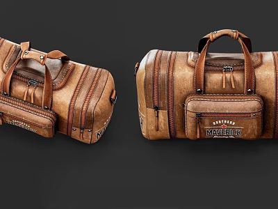 Vintage Leather Duffle Bags With Multiple Zippers Small Pockets And BAILEYS Logo 3d model