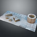 Display of Ancient Stone Artifacts with Circular Structure on Slab Floor 3d model