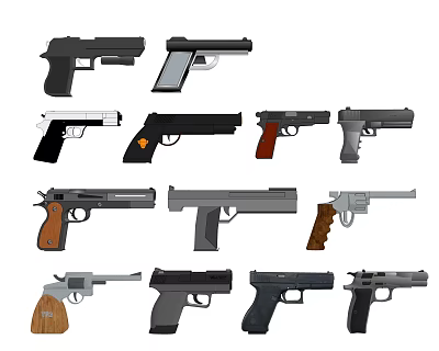 Various Handgun Types With Different Designs And Styles Shown In Illustrations 3d model