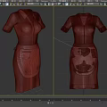 Blue Collared Short Sleeve Dresses with Zipper Front and Light Gray Apron Featuring Pocket Design