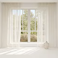 White Sheer Curtains For Window In Bright Minimalist Room With Green Trees And Grass Outside