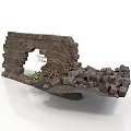 Modern Scene Of Collapsed Brick Wall With Gap Growing Greenery And Scattered Bricks