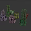 Decorative Stone Structures With Textured Surfaces And Various Stacked Designs 3d model