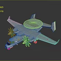 Light Blue Military Aircraft with Twin Propellers Radar Dome and Red Wing Markings