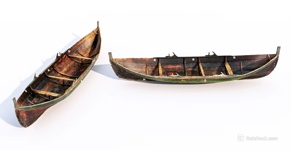 Two Old Weathered Wooden Boats Featuring Traditional Wooden Structure And Classic Design 3d model 