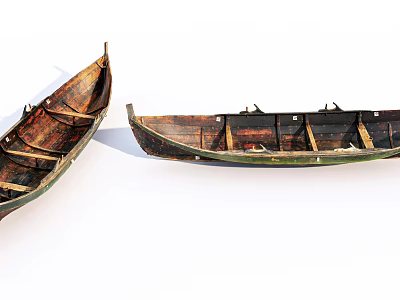 Two Old Weathered Wooden Boats Featuring Traditional Wooden Structure And Classic Design 3d model