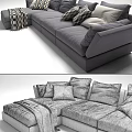Brown Fabric L Shaped Sectional Sofa With Plush Pillows And Throw Blanket 3d model
