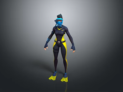 Underwater Speargun Weapon With Black Yellow Diving Suit And Fins For Divers 3d model