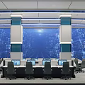 Modern High Tech Control Room With Large Monitoring Screens Workstations And Office Chairs