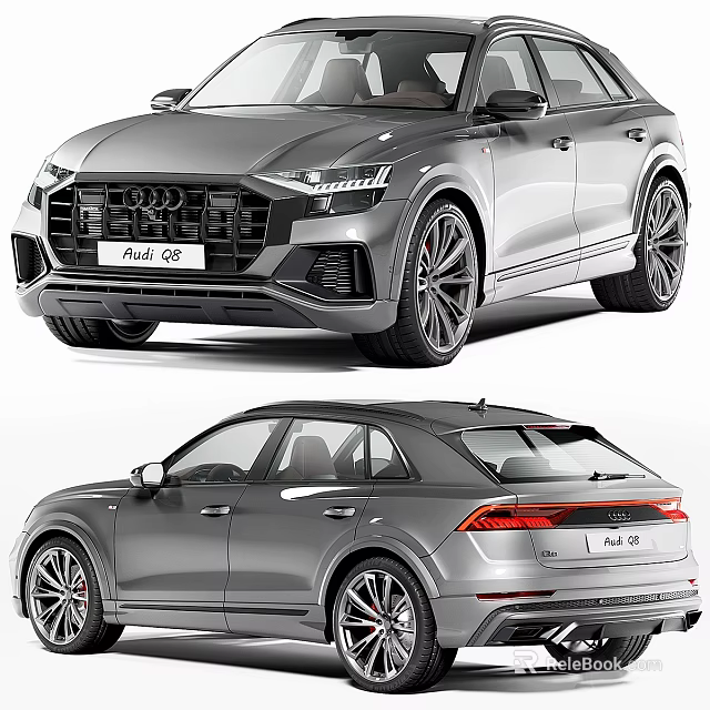 Silver Audi Q8 SUV With Sleek Front Design And Sporty Rear View Exterior 3d model 