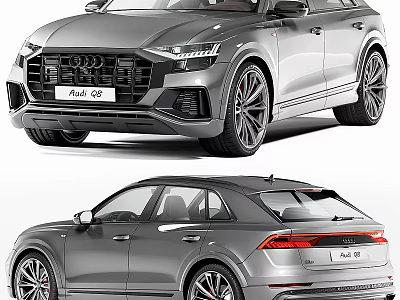 Silver Audi Q8 SUV With Sleek Front Design And Sporty Rear View Exterior 3d model