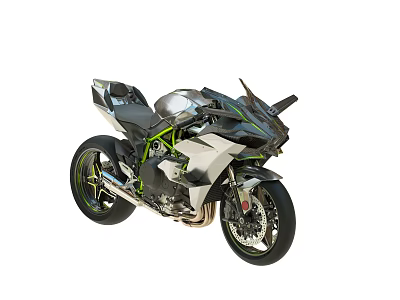 Modern Futuristic Motorcycle With Sleek Silver Body Green Accents Sporty Design And Alloy Wheels 3d model