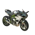 Modern Futuristic Motorcycle With Sleek Silver Body Green Accents Sporty Design And Alloy Wheels