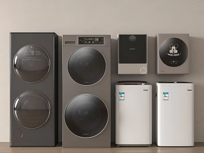 Modern Washing Machines Featuring Double Drum Design Control Panel And Gray White Finish 3d model