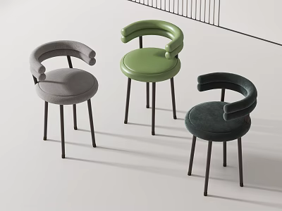 Three Modern Upholstered Bar Stools With Curved Backrest And Sleek Metal Legs 3d model