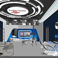 Modern Public Office Area with China Telecom Branding Green Background Hexagonal Decor Computers and Workstations
