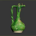 Green Ceramic Decorative Vase With Intricate Floral Patterns And Handle