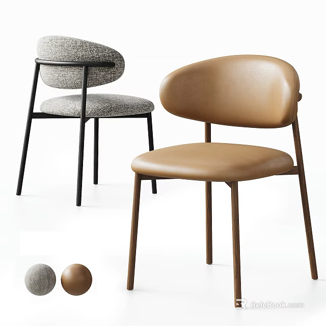 Modern Single Chair Design With Grey Fabric And Brown Leather Upholstery And Metal Legs 3d model 