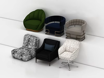 Modern Single Sofa Collection with Green Blue Grey Zebra Print Upholstery and Wooden Metal Legs 3d model