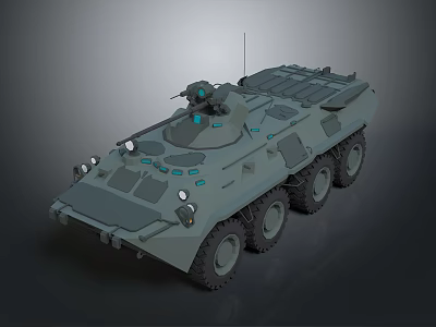 Armored Military Vehicle With Six Wheels Turret And Tactical Antenna Design 3d model