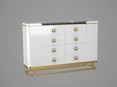 Elegant Modern White Sideboard With Gold Knobs Legs And Drawers Design 3d model