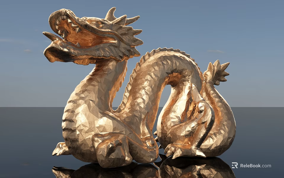 Golden Dragon Sculpture Carving With Intricate Details And Artistic Design 3d model 