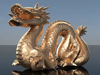 Golden Dragon Sculpture Carving With Intricate Details And Artistic Design 3d model