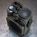 Dual Portable Vintage Industrial Speakers With Khaki Black Design Knobs Handles And Rugged Exterior