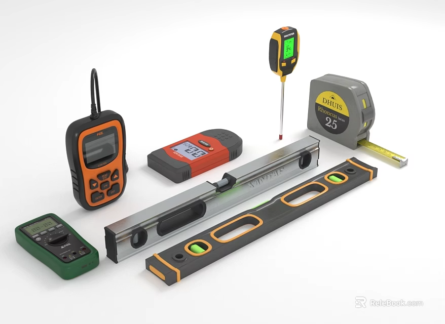 Professional Measuring Tools Kit With Spirit Level Tape Measure Laser Distance Meter And Digital Tool 3d model 