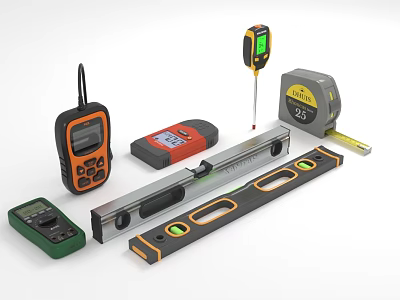 Professional Measuring Tools Kit With Spirit Level Tape Measure Laser Distance Meter And Digital Tool 3d model