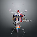 Detailed Rocket Model Design With Red White Blue Colors Antennas Thrusters And Support Legs