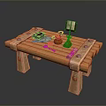Tranquil Outdoor Landscape With Wooden Table And Vintage Study Items 3d model