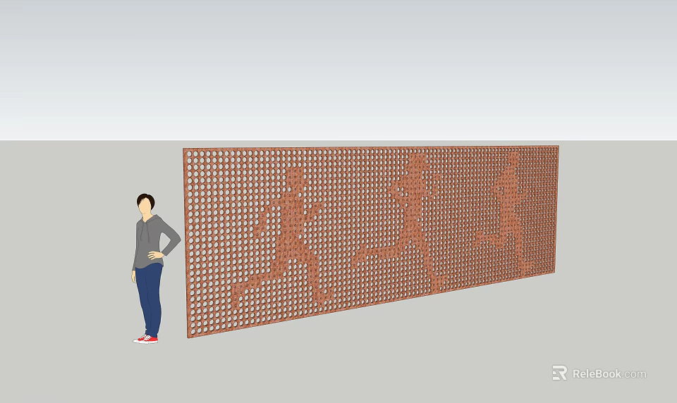 Modern Decorative Feature Wall With Perforated Design And Running Figures Pattern 3d model