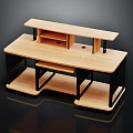 Modern Wooden Computer Desk With Metal Frame Upper Shelf And Keyboard Tray