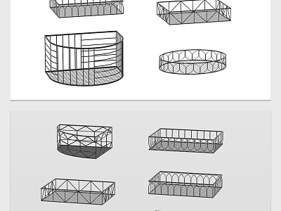 Practical Household Metal Mesh Storage Baskets With Various Shapes And Sizes 3d model