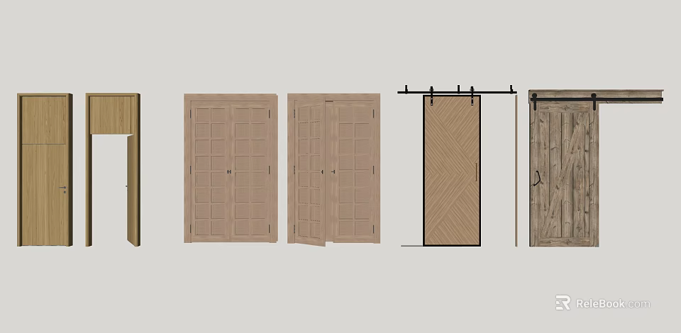 Various Wooden Swing Doors With Double And Single Panel Designs For Home Interior 3d model 