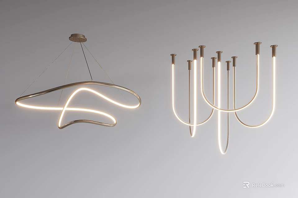 Modern Curved LED Chandeliers With Sleek Design For Contemporary Interior Lighting 3d model 