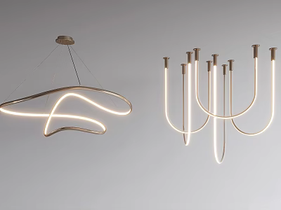 Modern Curved LED Chandeliers With Sleek Design For Contemporary Interior Lighting 3d model