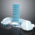 Cartoon Scene Featuring Spiral Blue Tower With White Wavy Base And Curved Platforms 3d model