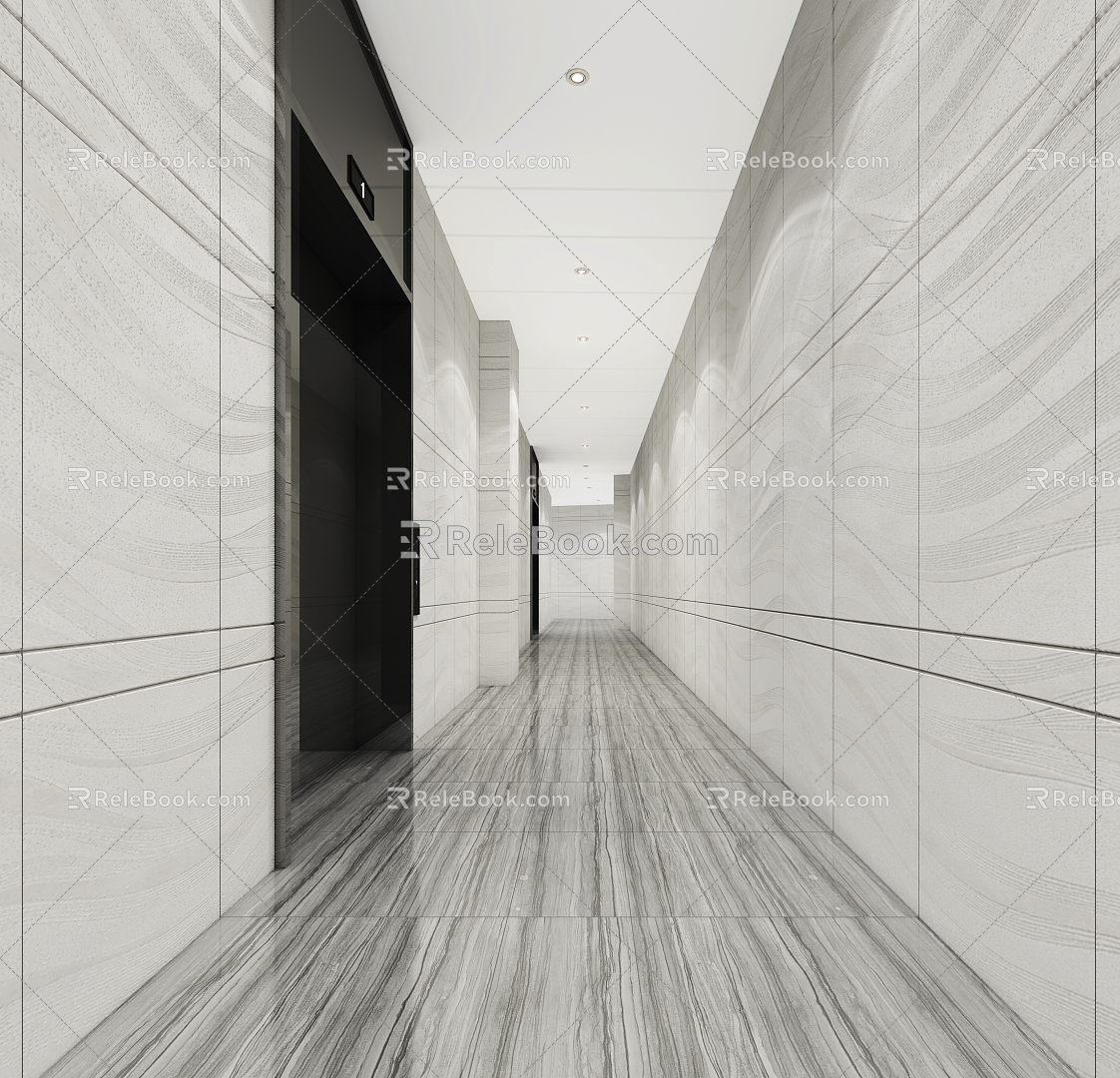 Elevator aisle corridor public area characteristic office building elevator 3d model